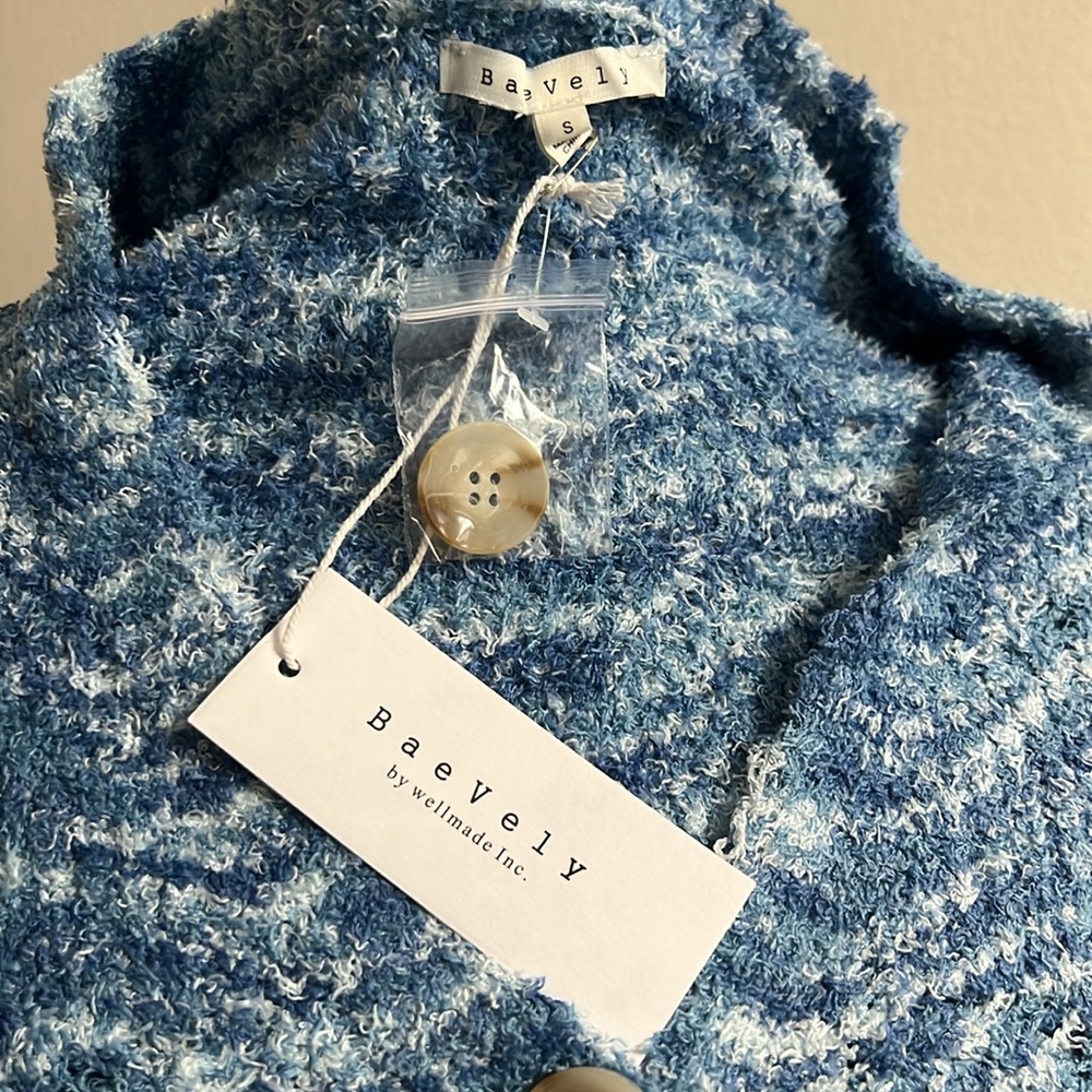 Blue Marl Textured Button Cardigan Sweater - Picture 7 of 10